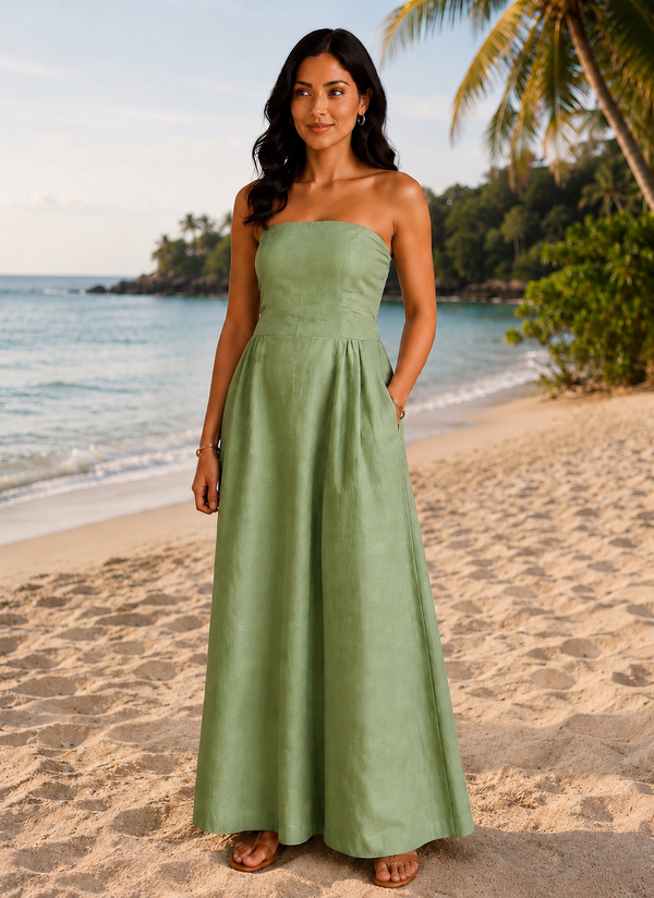 Sage Breeze Linen Maxi Dress