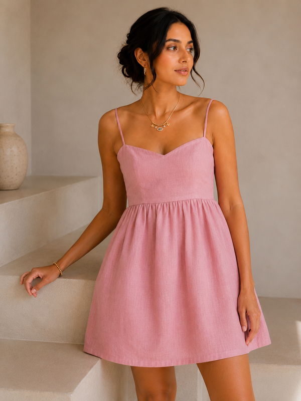 Blush Breeze Linen Dress