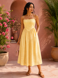 Sunlit Bloom Linen Midi Dress